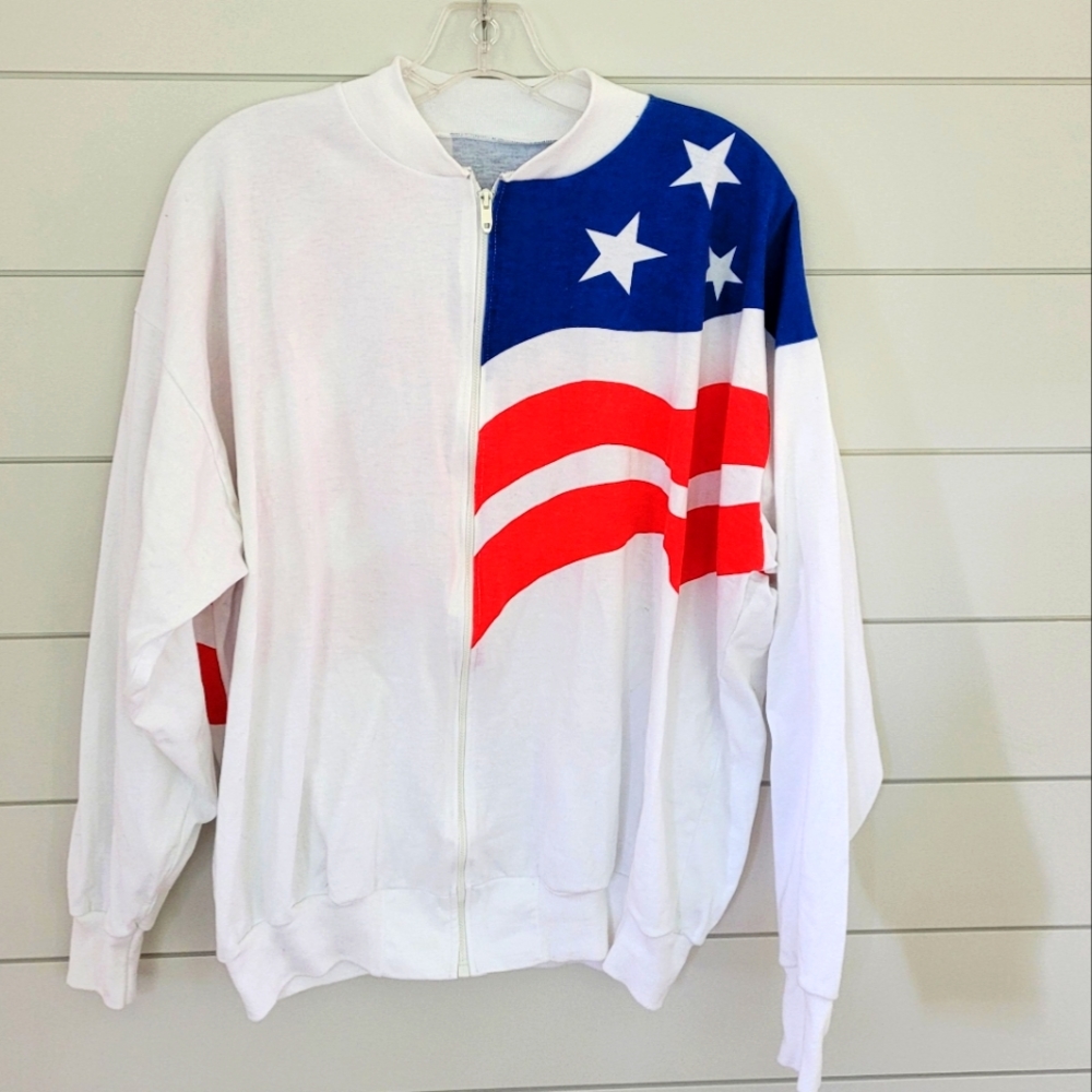 Vintage Stars & Stripes Lightweight Zipper Jacket, Unisex Size L USA Patriotic